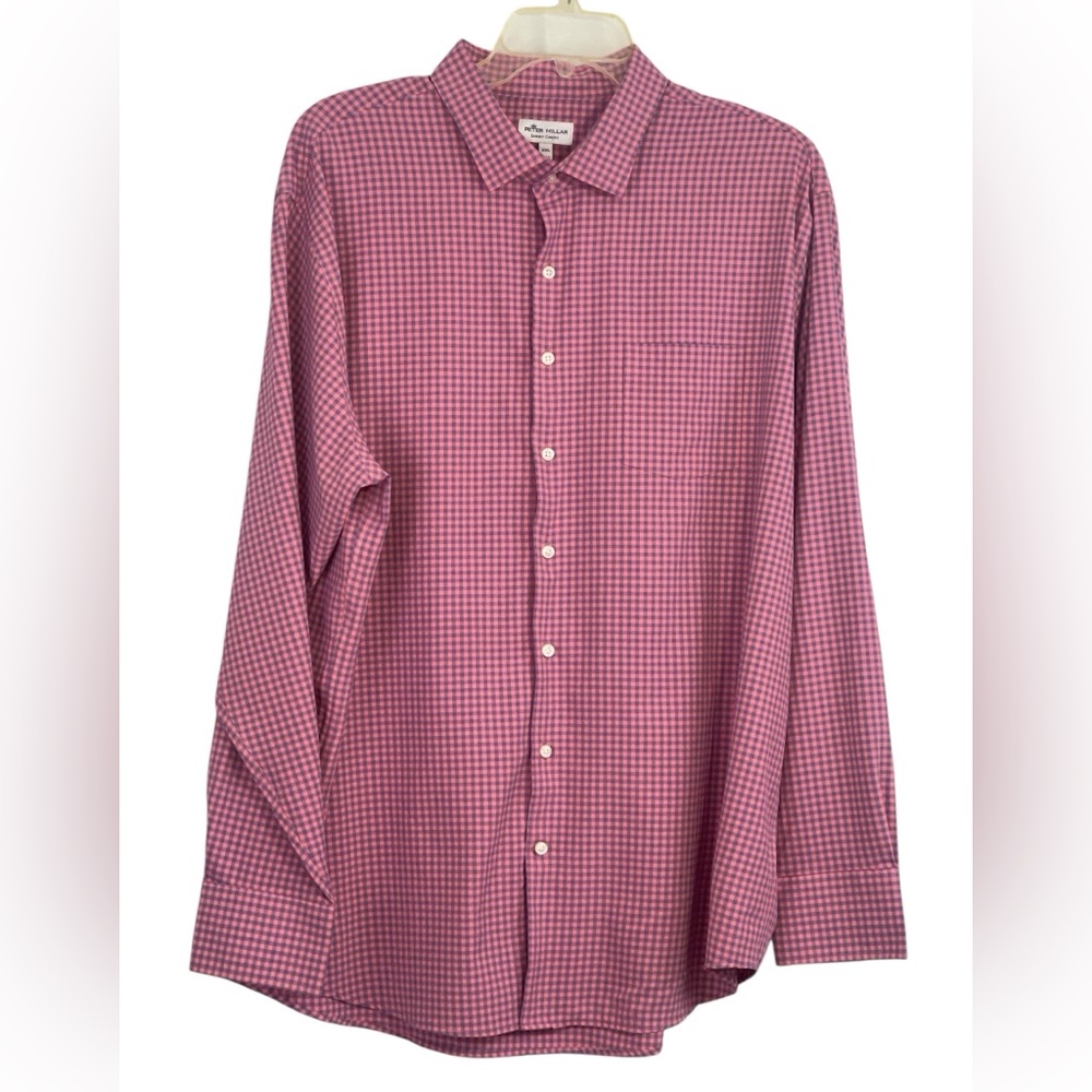 Peter Millar long sleeve pink check button down shirt. Size XXL GUC